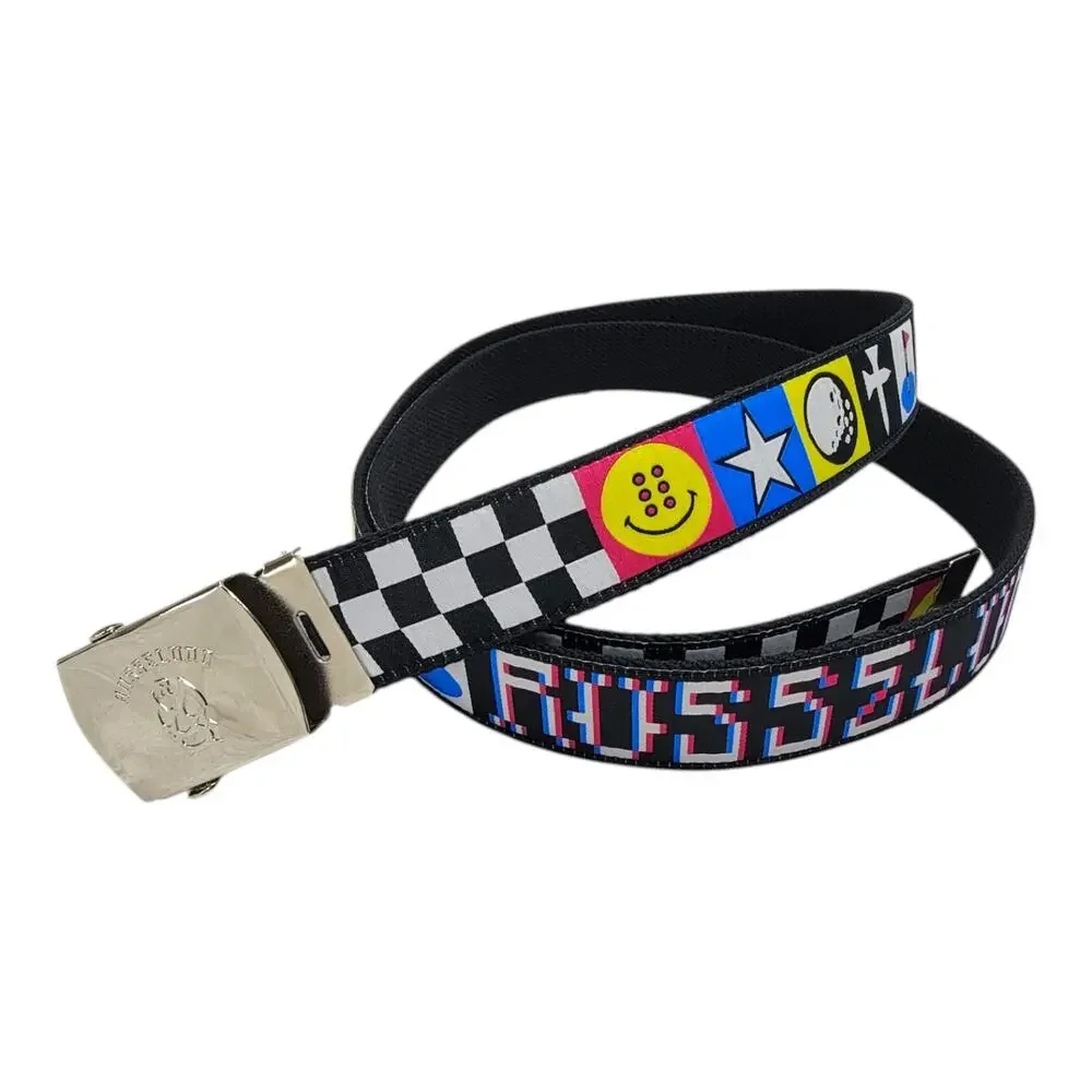 Russeluno Golf Web Belt Smiley Checkerboard Glitch Mens Adjustable Canvas